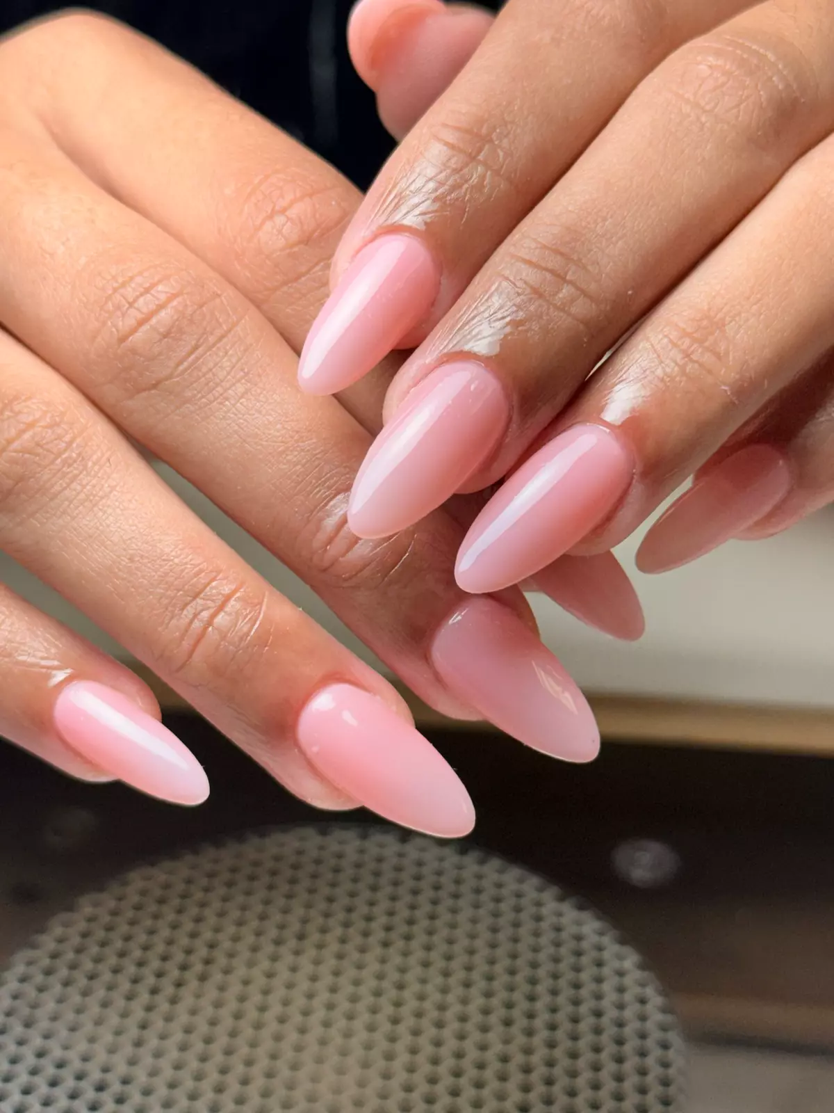 Almond blush color nails by Nelly Nails NY in East Williamsburg, Brooklyn
