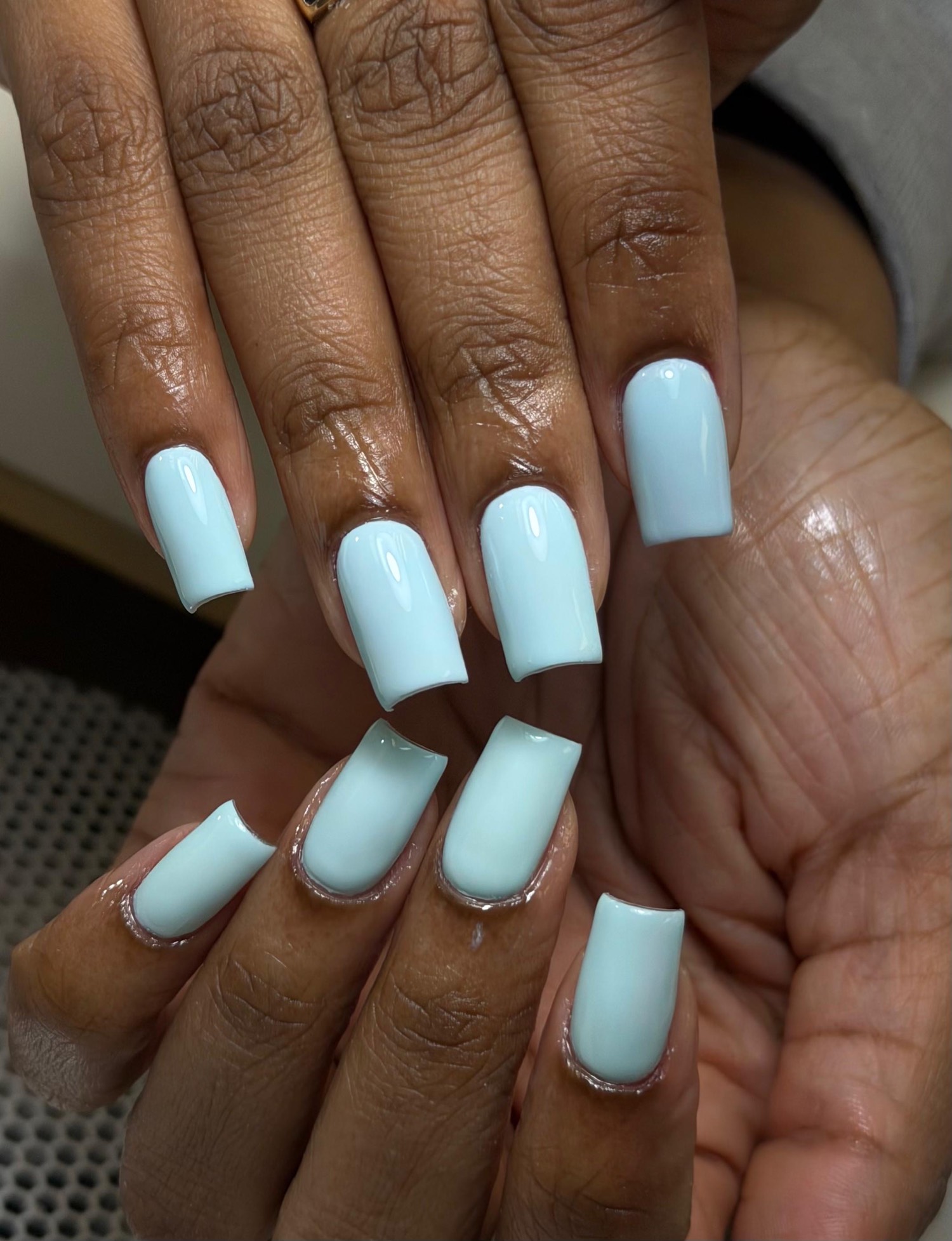 Baby blue color nails by Nelly Nails NY in East Williamsburg, Brooklyn
