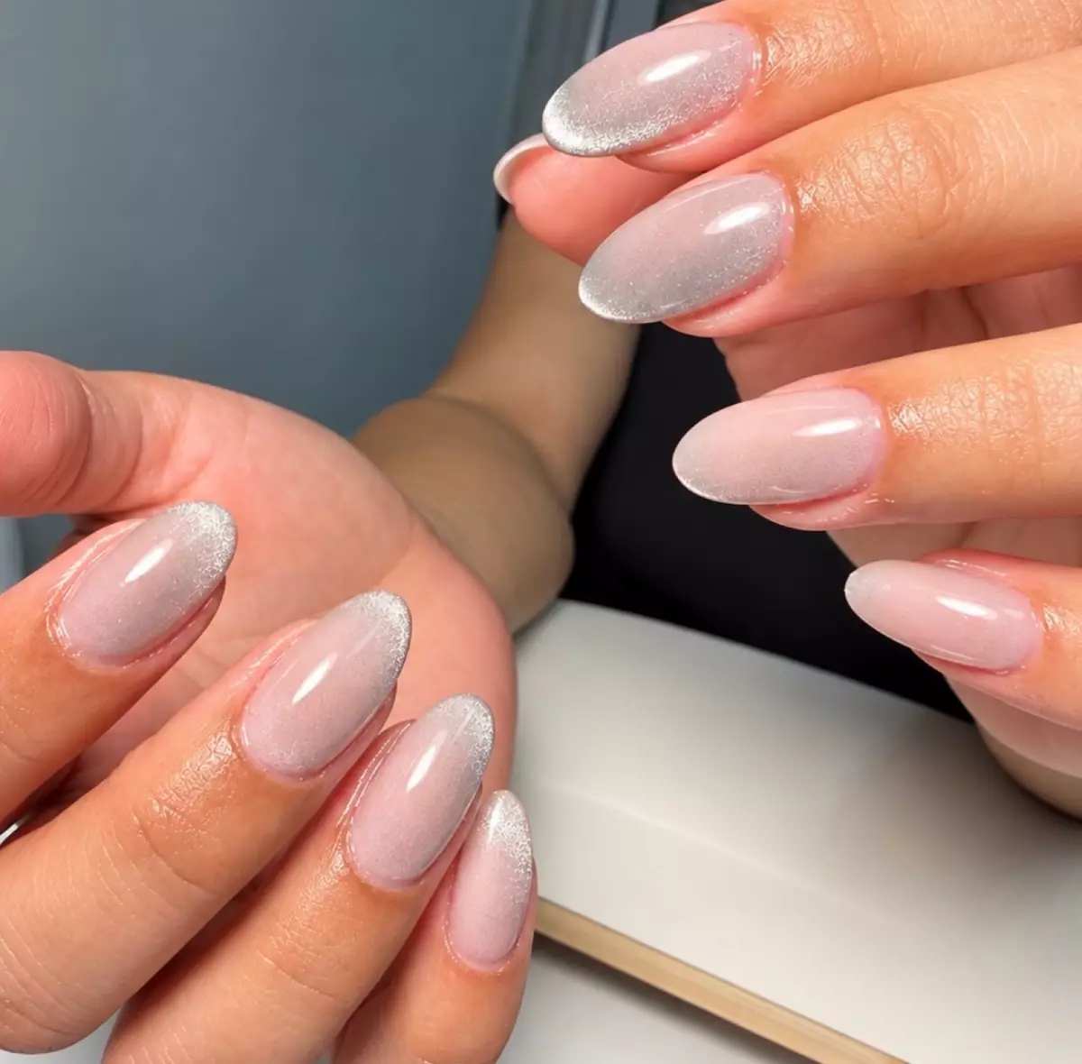 Blush chrome color nails by Nelly Nails NY in East Williamsburg, Brooklyn