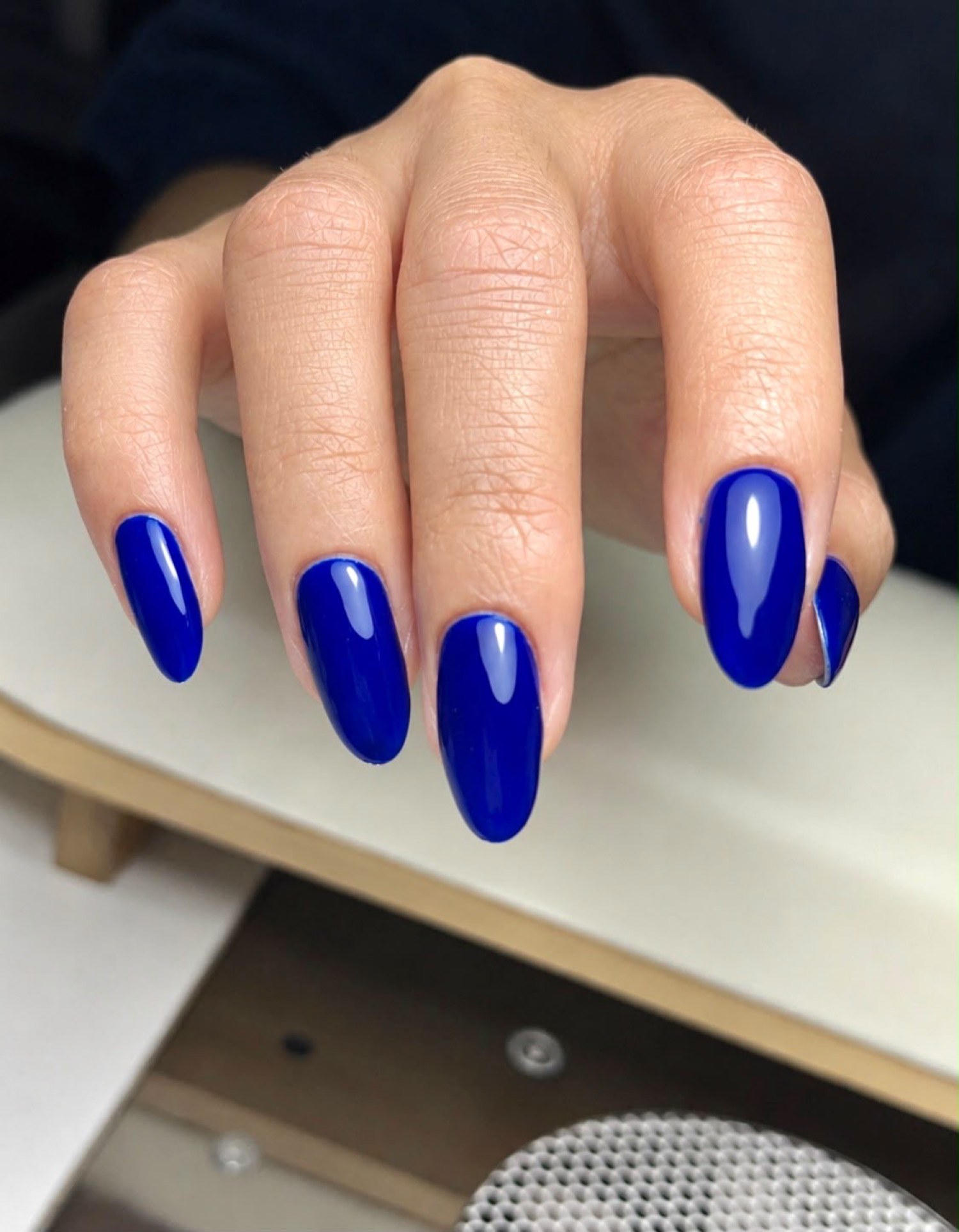 Cobalt almond color nails by Nelly Nails NY in East Williamsburg, Brooklyn