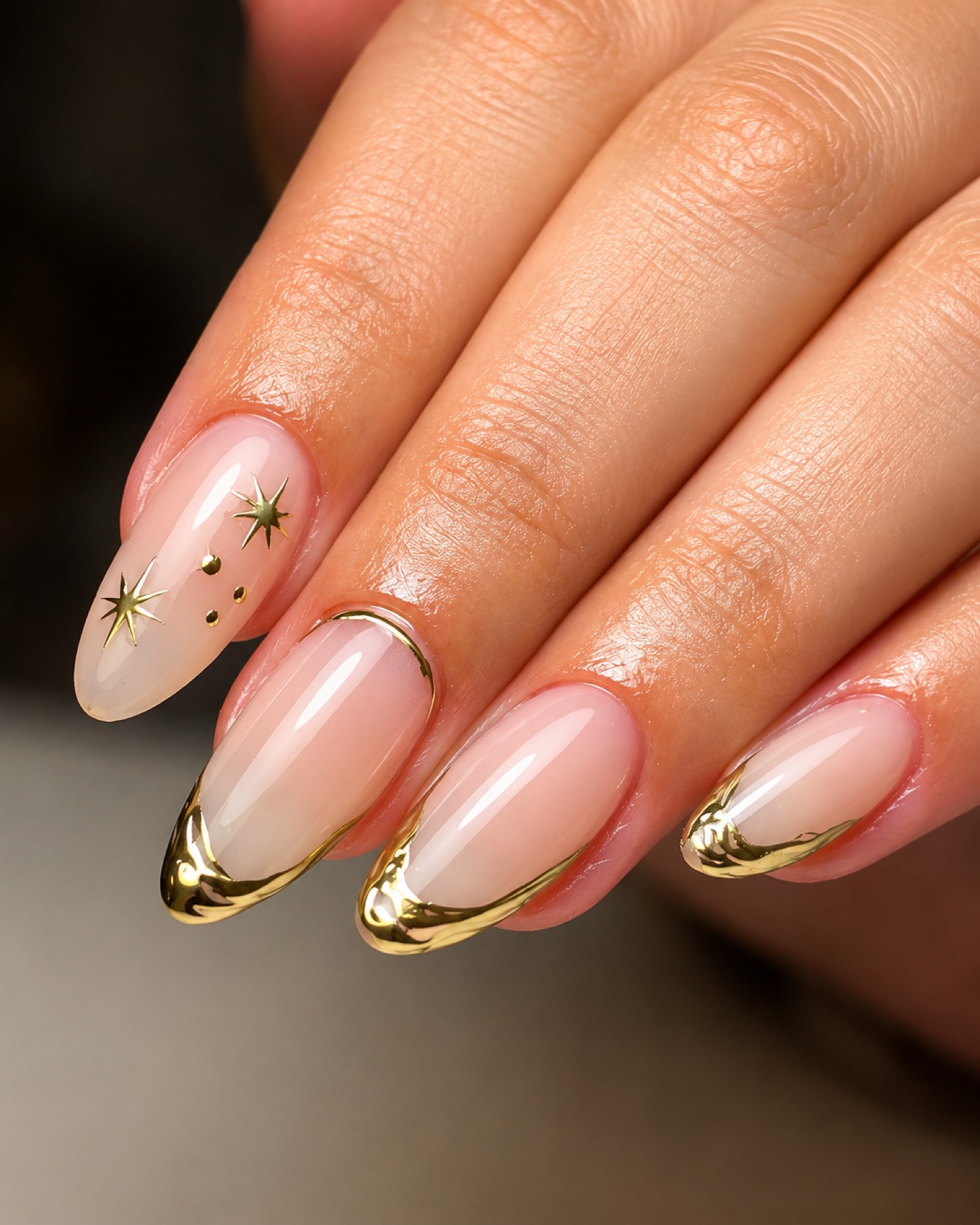 Gold french chrome nails by Nelly Nails NY in East Williamsburg, Brooklyn