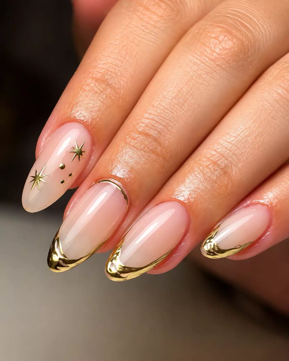 Gold french color nails by Nelly Nails NY in East Williamsburg, Brooklyn