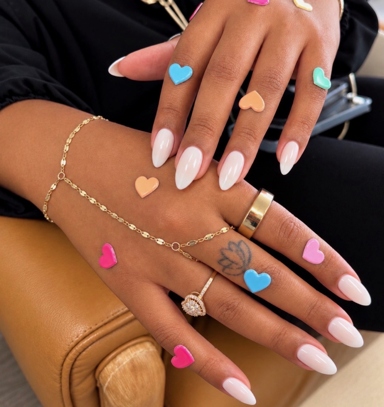 Heart almond art nails by Nelly Nails NY in East Williamsburg, Brooklyn