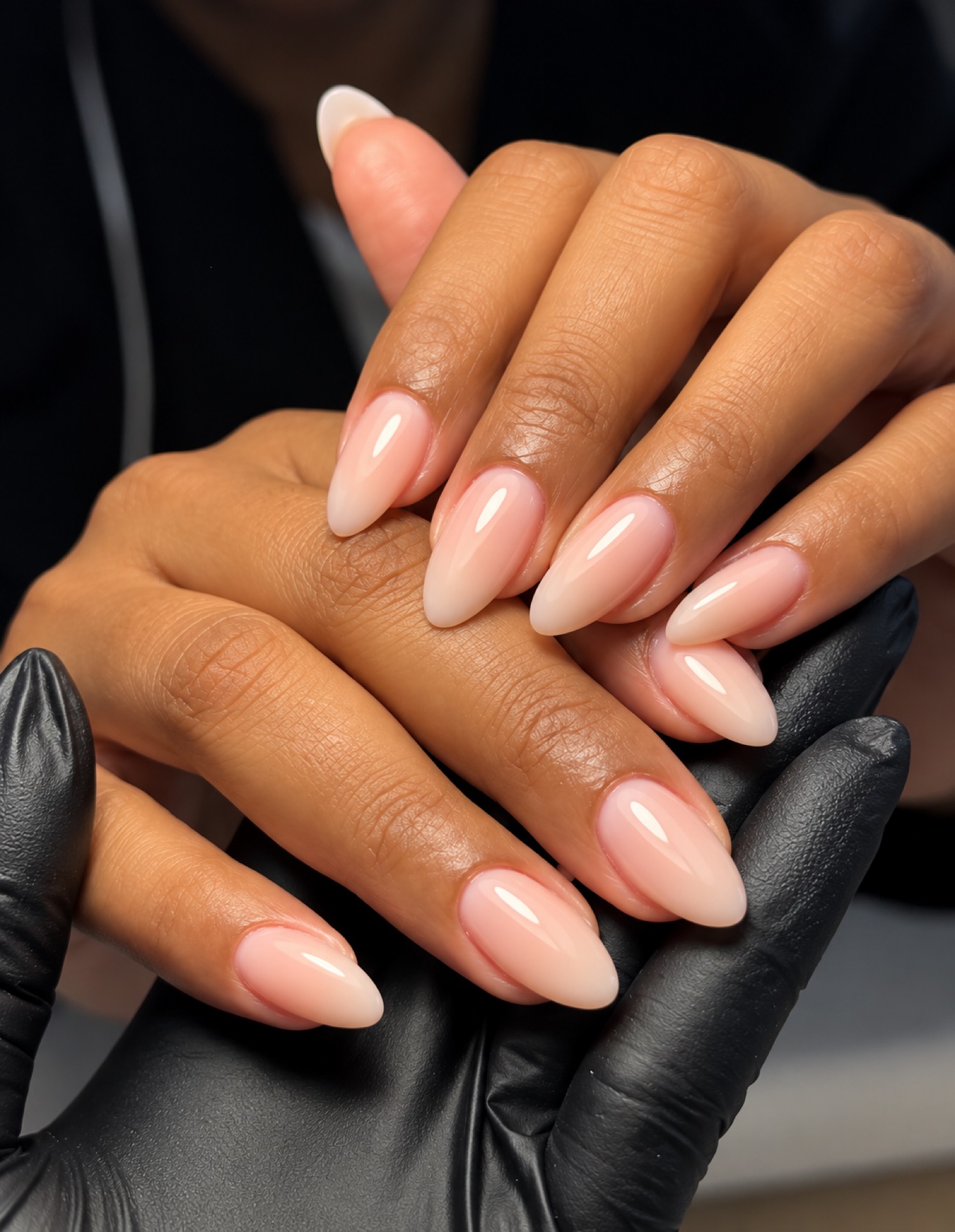 Almond ombre ombre nails by Nelly Nails NY in East Williamsburg, Brooklyn