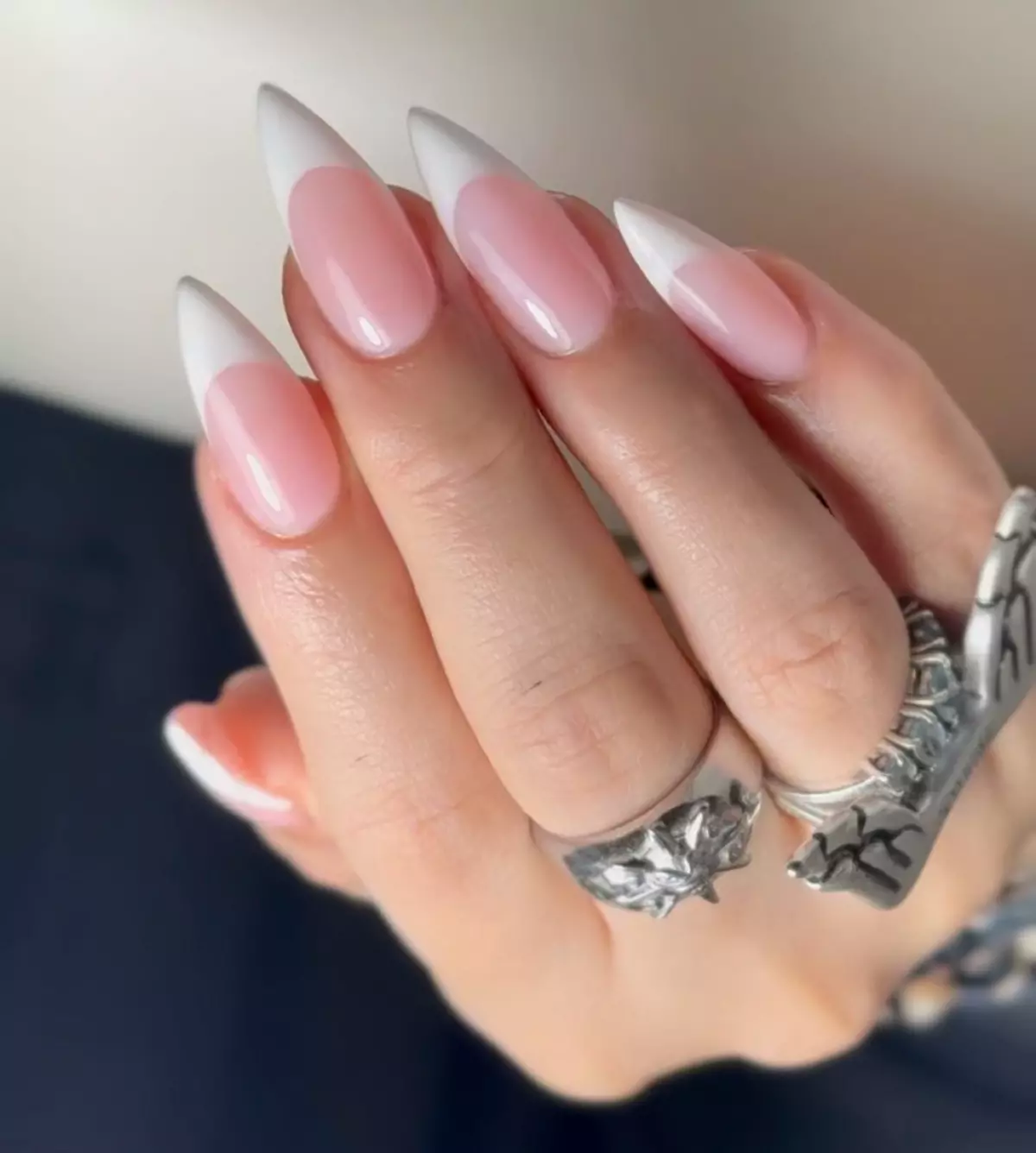 Stiletto french color nails by Nelly Nails NY in East Williamsburg, Brooklyn