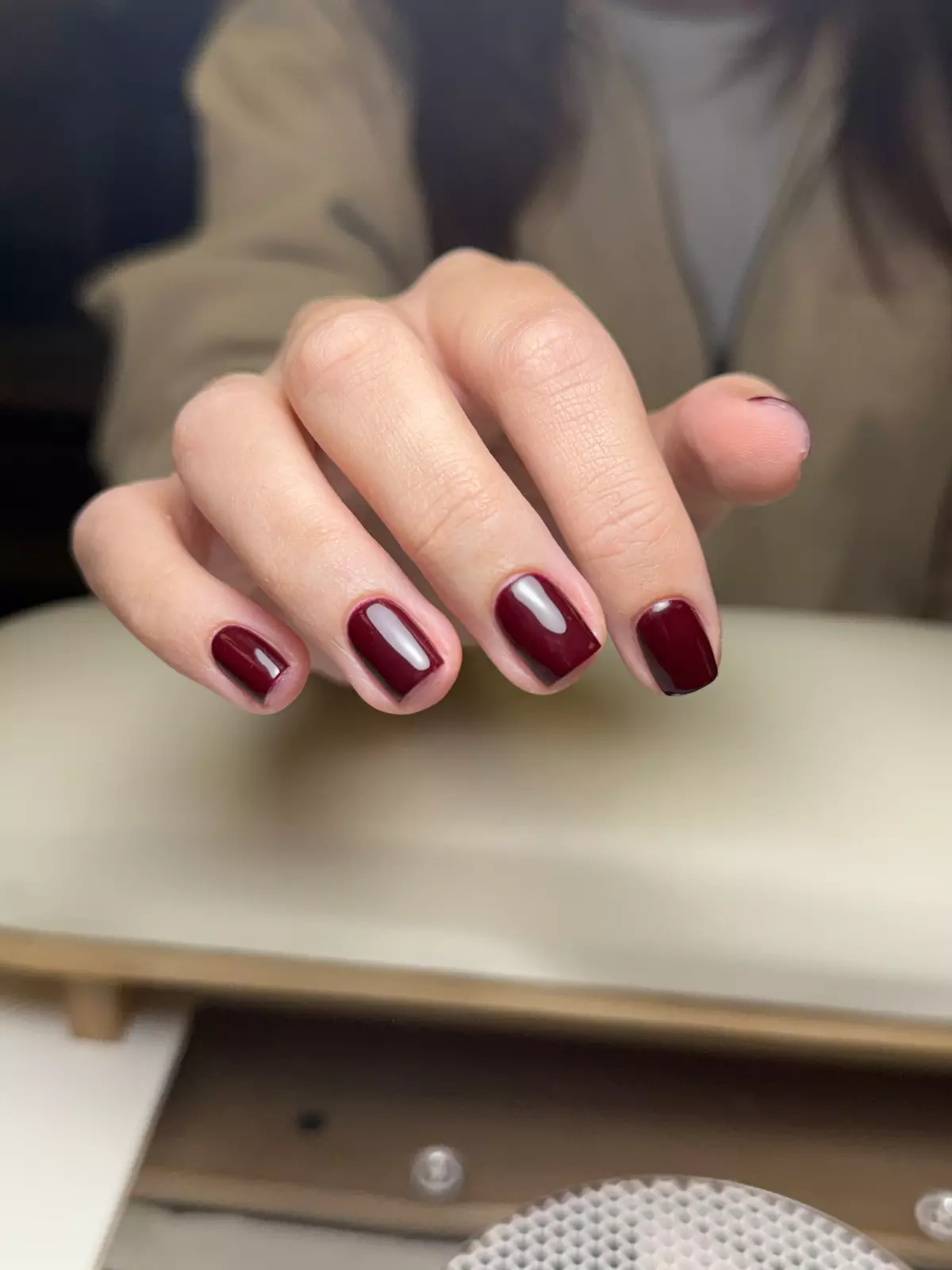 Wine square color nails by Nelly Nails NY in East Williamsburg, Brooklyn